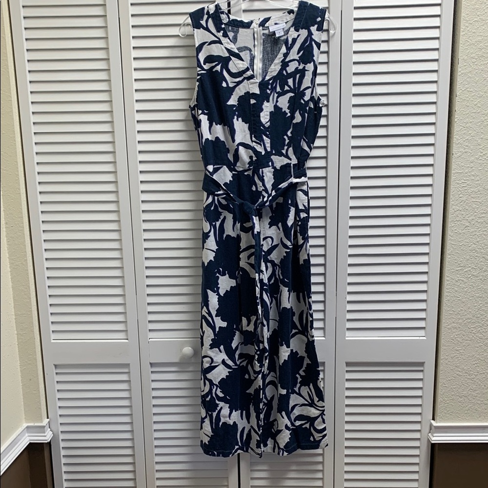 Liz Claiborne Navy/Off White Sleeveless V Neck Jump Suite Back zip Side Pockets